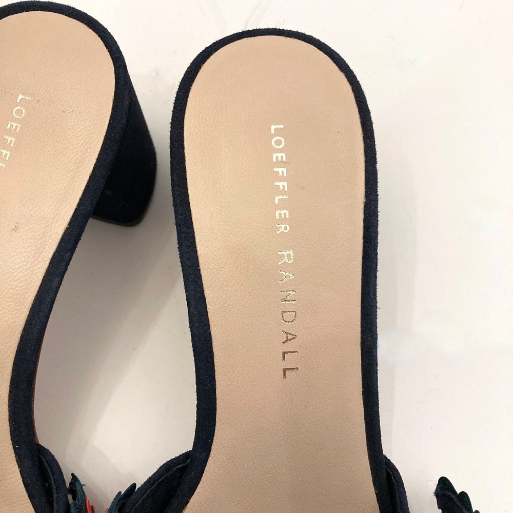 Loeffler Randall Vera Ruffled Sandals Heeled Slides Navy Suede Womens 5 - Picture 3 of 8